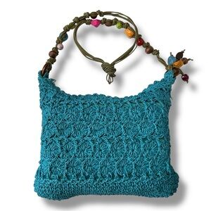 Serengeti Turquoise Crochet Shoulder Bag or Crossbody with Colorful Beads